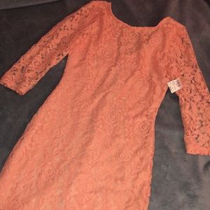 Short Little Peach Lace Dress xo